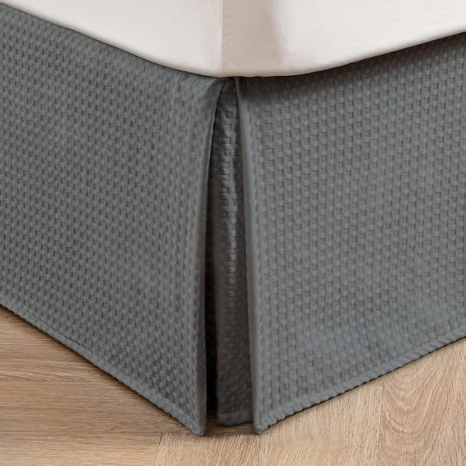 MIYE Pleated Waffle Weave Bed Skirt, Tailored Dust Ruffle 14 Inch Drop Easy Fit, Machine Washable (Dark Grey, Full - 14" Drop)
