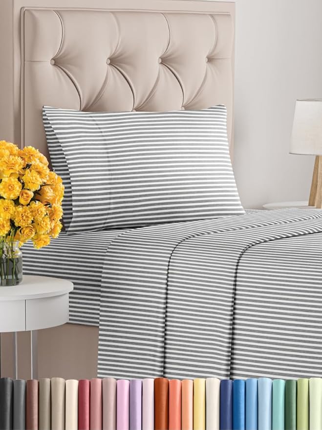 Twin XL Size 3-Piece Sheet Set - Extra Soft, Breathable & Cooling - Hotel Luxury Durable Bed Sheets - Deep Pockets, Easy-Fit & Wrinkle-Free - Grey Stripes Oeko-Tex