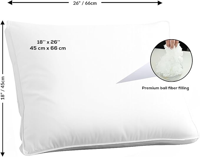 GOLD TEXTILES Pillows Queen Size Set of 2 (18x26 Inches)- Gusseted Hotel Quality Medium Firm Pillow - Plush Fiber Filling for Back & Side Sleeper, Easycare (White, 18x26)