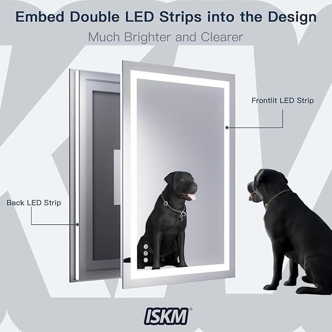 ISKM 60'' x 28'' LED Mirror for Bathroom Lighted Vanity Mirror for Wall Front Lights + Backlit LED Bathroom Mirror Anti-Fog Tempered Glass ETL Listed
