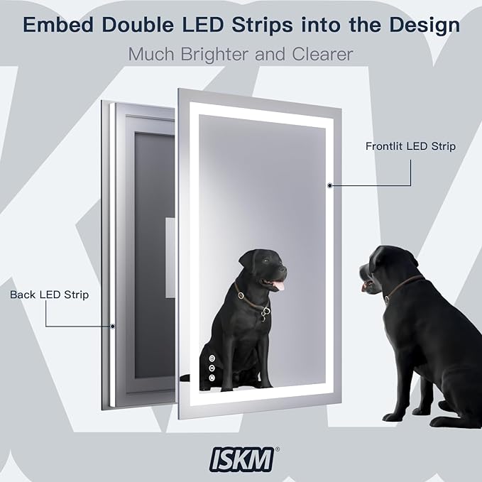 ISKM 60'' x 36'' LED Mirror for Bathroom Lighted Vanity Mirror for Wall Front Lights + Backlit LED Bathroom Mirror Anti-Fog Tempered Glass ETL Listed