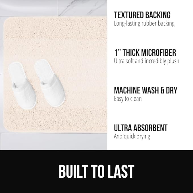 GORILLA GRIP Ultra Soft Plush Bathroom Rugs with Rubber Backing Set of 2, Absorbent Quick Dry Bath Mat, Machine Washable Shower Mats, Home Décor Accessories Bathmat Rug, 24x16 and 30x18 Ivory