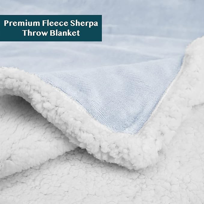 PAVILIA Sherpa Fleece Throw Blanket for Couch, Light Blue, Plush Soft Fuzzy Sofa Blanket, Cozy Reversible Winter Throw for Women Men, 50x60 Inches