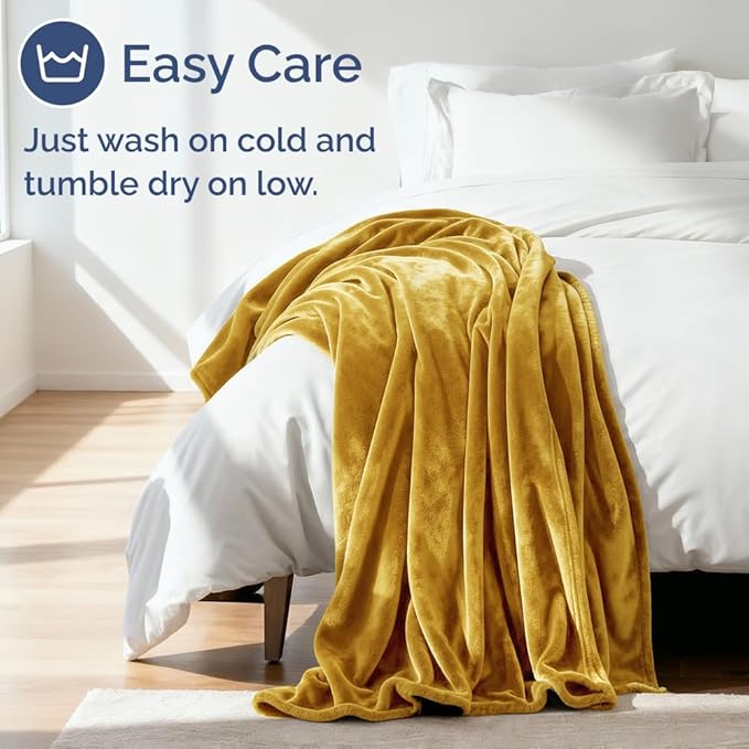 Ultra Soft Fleece Blanket Twin Size - Flannel Fleece Luxury Twin Blanket - Lightweight for Couch Bed Chair - Thick, Warm and Breathable - All Season Cozy Fuzzy, Anti-Static Microplush Bedding, Gold