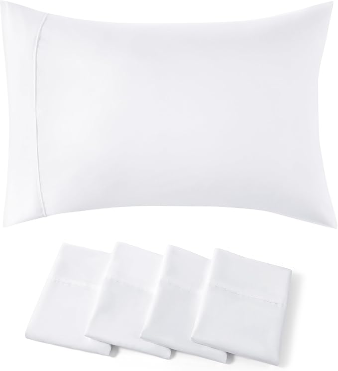 Bedsure Pillow Cases Standard Size Set of 4 - White Brushed Microfiber Pillowcases 4 Pack, Super Soft and Cozy Pillow Case Covers with Envelope Closure, Wrinkle, Fade and Stain Resistant, 20x26 Inches