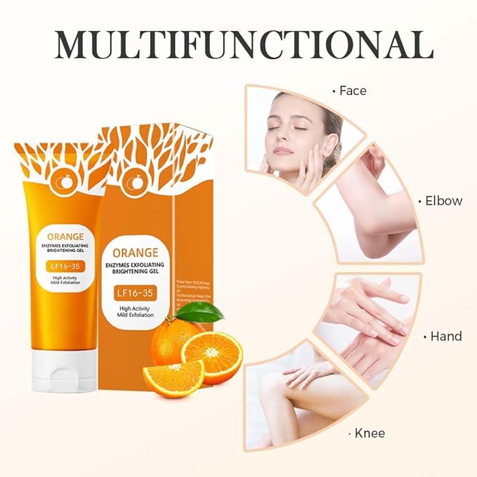 Orange Exfoliating Gel for Face & Body, 2026 Exfoliating Cleansing Gel Scrub, Orange Enzymes Exfoliatings Gels, Deep Clean Pores, Remove Blackheads & Moisturize Skin, All Types Skin (1pcs, 3.38 Fl Oz)