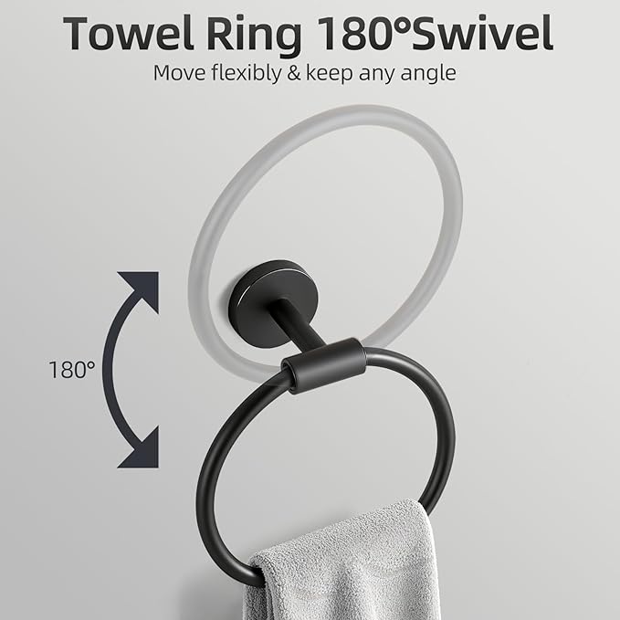 Matte Black Bathroom Hardware Accessories Set 10 Pieces, SUS304 Stainless Steel Bathroom Towel Bar Toilet Paper Holder Set Wall Mounted-19 Inch Towel Bar, Toilet Paper Holder, Towel Hook, Towel Ring