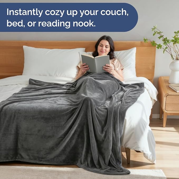 Ultra Soft Fleece Blanket King Size - Flannel Fleece Luxury King Blanket - Lightweight for Couch Bed Chair - Thick, Warm & Breathable - All Season Cozy Fuzzy, Anti-Static Microplush Bedding, Dark Grey