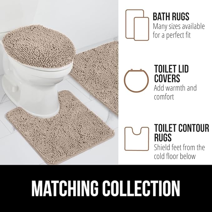 GORILLA GRIP Bath Rug Mat 30x20, Thick Absorbent Chenille, Quick Dry Microfiber Mats, Rubber Backing Washable Shower Floor Rugs, Bathmat Runner, US Designed Bathroom Home Decor Accessories Gray Beige