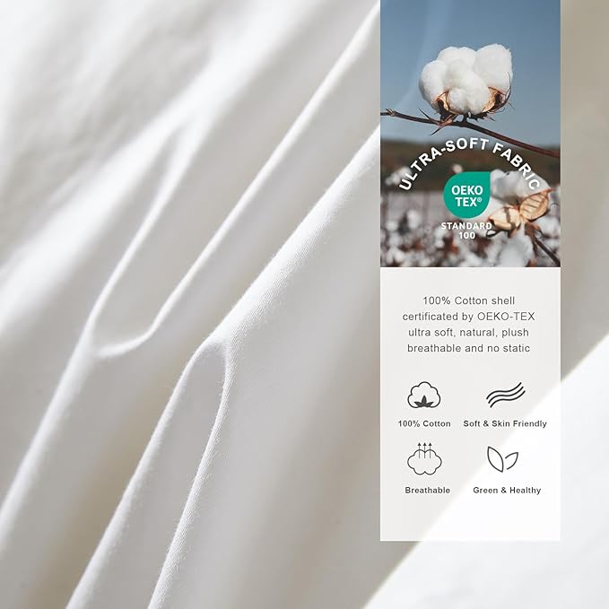 Royoliving Premium Feathers Down Duvet Insert Comforter California King Size All Season Medium Warmth White 100% Cotton Cover with Corner Tabs (108x98, 67 oz)