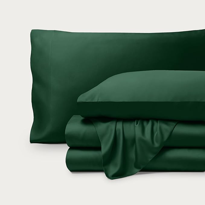 Bare Home 100% Rayon Made from Bamboo Luxury Full Sheet Set - 4 Piece Bedding Set - Deep Pockets - Cooling Sheets - Breathable - Easy Fit - Soft Bedding Sheets & Pillowcases (Full, Forest Green)