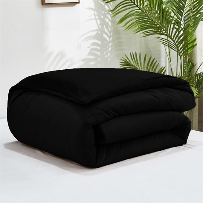 Cottonight Velvet Comforter Set - Cal King Black Flannel Bedding - Plush Fluffy Blanket Quilts - Modern Winter Warm Thick Solid Black Bedding Set