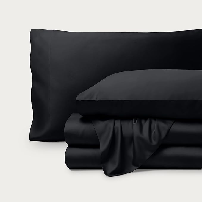 Bare Home 100% Rayon Made from Bamboo Luxury Sheet Set - 4 Piece Bedding Set - Deep Pockets - Cooling Sheets - Breathable - Easy Fit - Soft Bedding Sheets & Pillowcases (Split Head Flex King, Black)