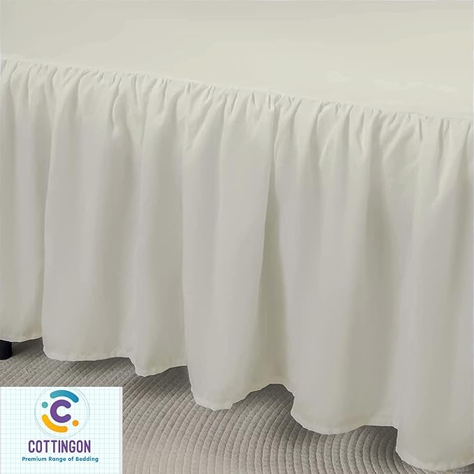 Cottingon Ruffled Bed Skirt with Split Corners-Dust Ruffle - 16" Drop 100% Microfiber Soft,Sheen & Luxurious Look - Bed Skirts (Ivory -King)