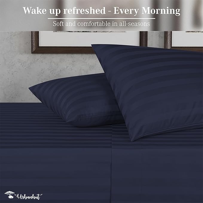 URBANHUT 1000 Thread Count Damask California King Sheet Set Egyptian Cotton Sheets, Long Staple Soft & Breathable, 4 Pc Bed Sheet Sets, Luxury Hotel Sateen Sheets Fits 16" Deep Pocket - Navy Blue