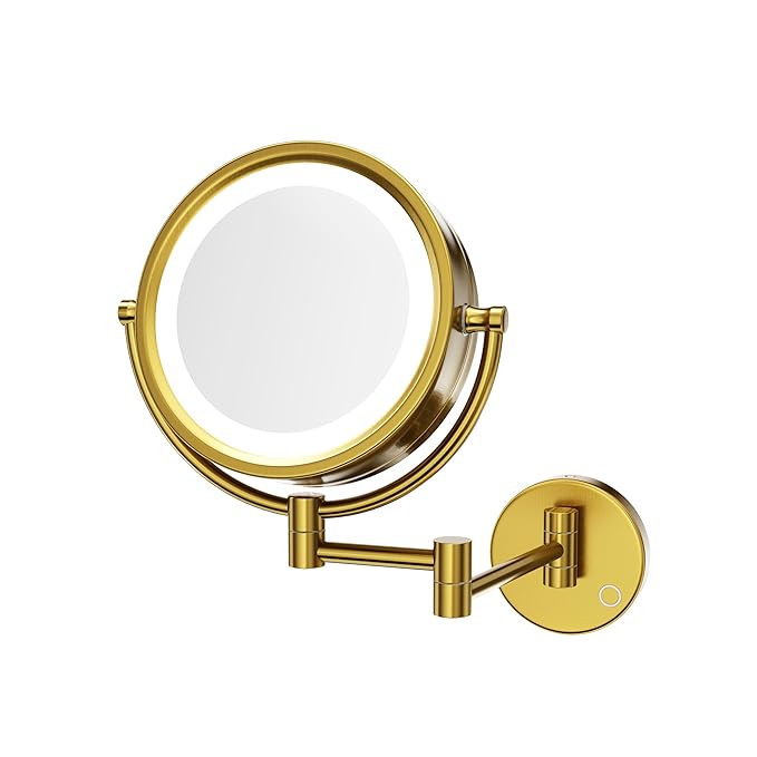 GURUN Wall Mounted Hardwired Makeup Mirror with 3 Tones Dimmable LED Lights 10x Magnifying Mirror with Touch Control for Bathroom Bedroom 13" Extendable Arm M1809DB-GJ Retro Gold