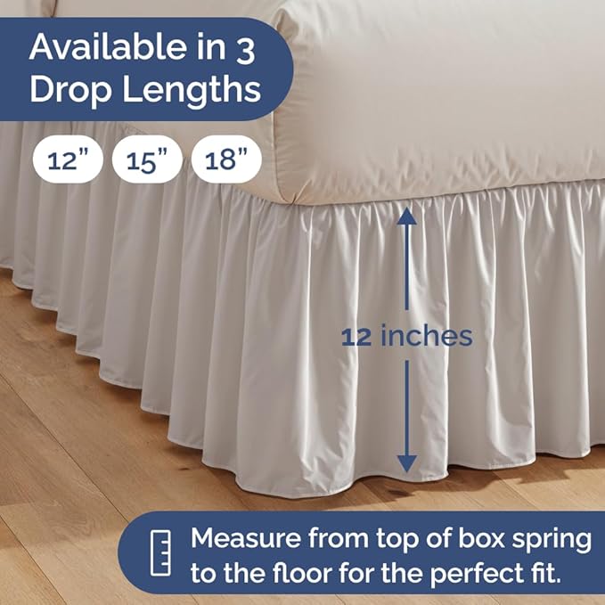 Bedskirt Full Size Ruffle - 12 inch Drop Dust Ruffle Bed Skirt with Platform - Soft, Easy Fit, Premium Hotel Quality - Wrinkle, Fade & Shrink Resistant - for Women, Men, Kids and Teens - Light Grey