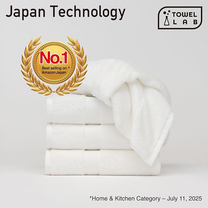 [Japan Technology], Plush Light-Weight Towel, Bath Towel (30x54 inches), 520GSM, White, Pack of 4, Quick Dry, High Absorbency, 100% Cotton