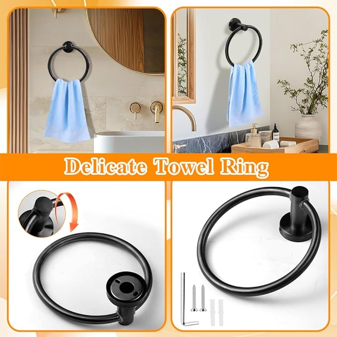 Matte Black 16-Piece Bathroom Hardware Set Stainless Steel, 24in and 16in Towel Bars Set Wall Mounted Bathroom Accessories
