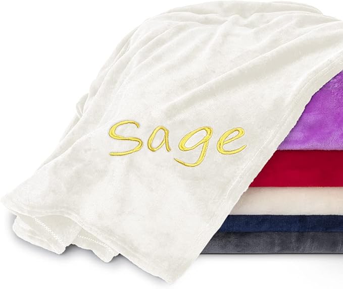Personalized Blankets for Adults - Custom Blanket with Embroidered Name or Monogram - Soft Fleece Throw Cover for Bed & Couch - Cream (60"x80")