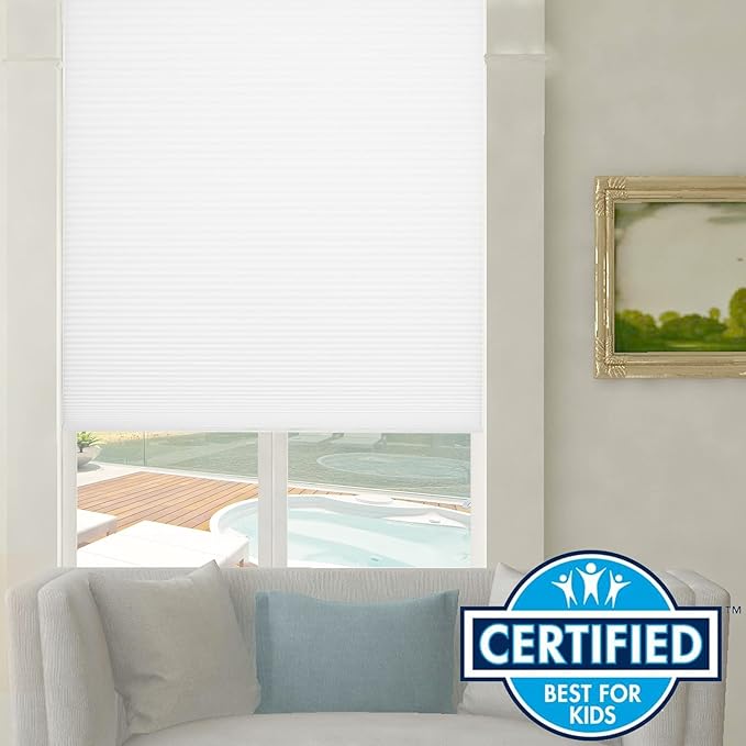 Persilux 100% Blackout Cordless Cellular Shades & Blinds Honeycomb Blinds Bottom up Thermal Insulated Window Shades for Home, Windows and Kitchen, White, 28" W x 80" H