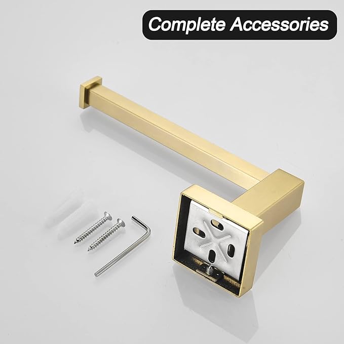 FORBATH Gold Toilet Paper Holder Towel Ring, Brushed Gold Bathroom Hardware, Hand Towel Holder Toilet Tissue Roll Holder Set, Wall Mount SUS304 Stainless Steel Bath Accessories, 2pcs