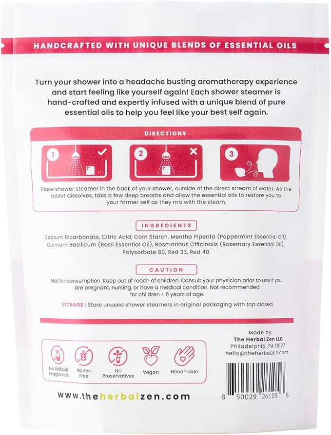 Head Hug Shower Steamers Aromatherapy for Relief - Christmas Gift - Adult Stocking Stuffer - USA Made - Peppermint & Rosemary Shower Bomb Tablets - Soothing Natural Essential Oils (10 Pack)