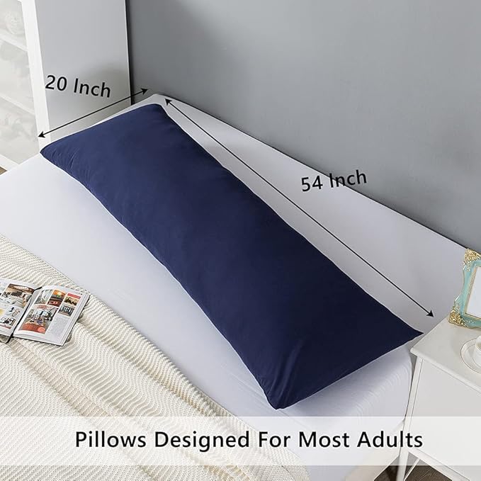 ELNIDO QUEEN Body Pillow with Pillowcase - Soft Long Bed Pillow for Adults - Breathable Full Body Pillow Insert for Sleeping, 20x54inches, Navy Blue