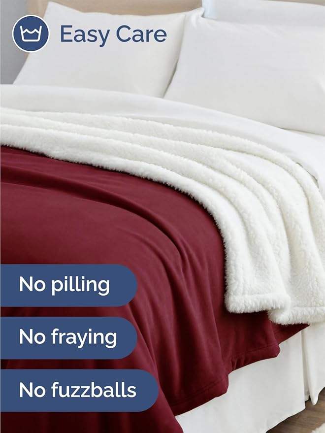 Sherpa Fleece Blanket King Size - Reversible Sherpa Fleece King Blanket - Super Soft Double Sided for Bed, Sofa, Couch - Thick, Warm, and Plush - Luxurious Bedding for Winter - Burgundy, 90" x 108"