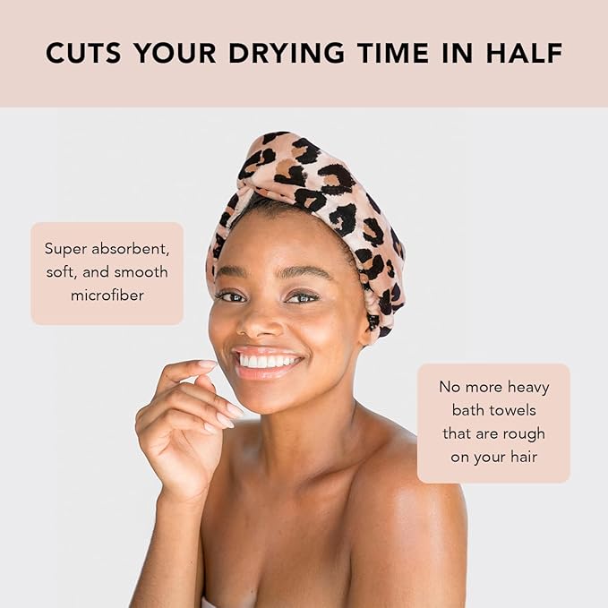 Kitsch Microfiber Hair Towel Wrap for Women - Microfiber Towel, Super Absorbent, Quick Dry, Anti-Frizz - for Long and Short Hairs, Turbans for Women, Hair Wrap - Leopard