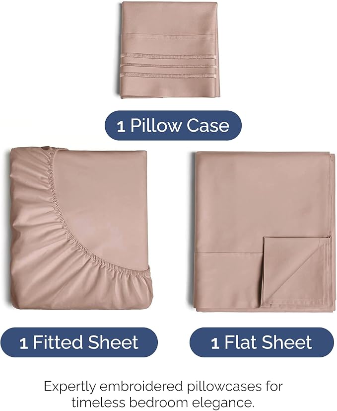 Twin Size 3 Piece Sheet Set - Comfy Breathable & Cooling Bed Sheets Set - Hotel Luxury Bedding for Women, Men, Kids, Teens, Boys & Girls - Deep Pockets, Ultra-Soft and Wrinkle Free - Oeko-Tex - Mauve