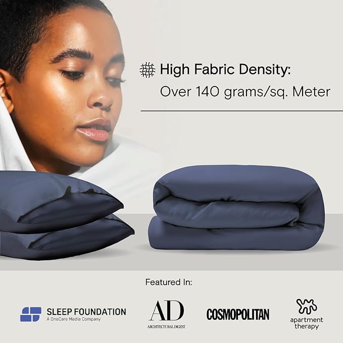 DOZ Duvet Cover Set, 100% Viscose derived from Bamboo, Organically Grown, Buttery Soft, Cooling Duvet Covers, High GSM, 1 Duvet Cover and 2 Pillowcases, 90"x90" (Sapphire, Full/Queen)