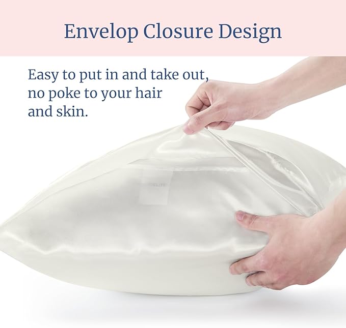 BEDELITE Satin Pillowcase for Hair and Skin, Super Soft and Cooling Similar to Silk Pillow Cases 2 Pack with Envelope Closure, Gift for Women Men(20"x40" King Size, Ivory)