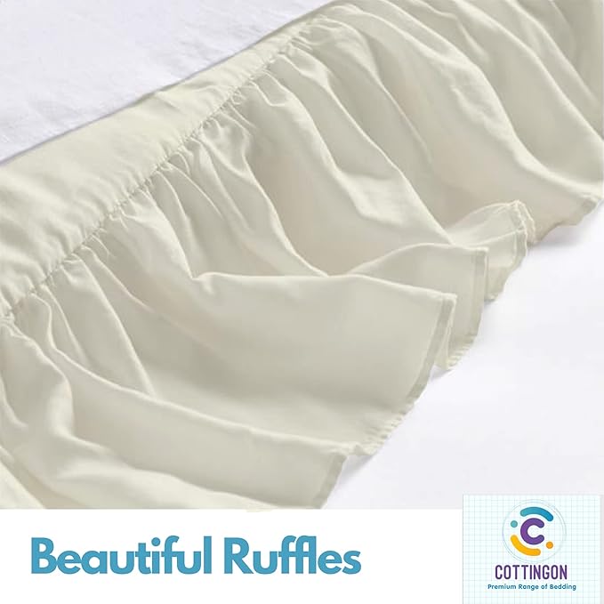 Ruffled Bed Skirt with Split Corners-Dust Ruffle - 21" Drop 100% Microfiber Soft,Sheen & Luxurious Look - Bed Skirts (Ivory -Twin)
