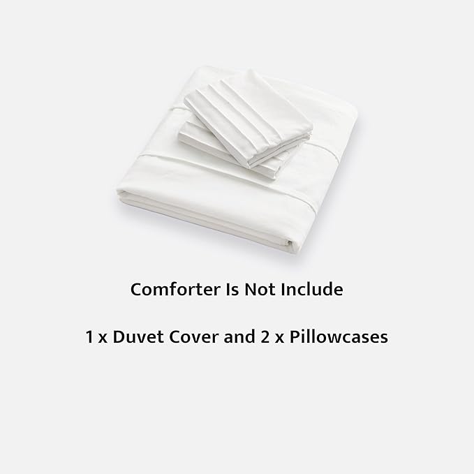 Oli Anderson White Duvet Cover Queen Size - Pleated Queen Duvet Cover, 3PCS Soft and Breathable Textured Bedding Set with Zipper Closure(White,90"x90")