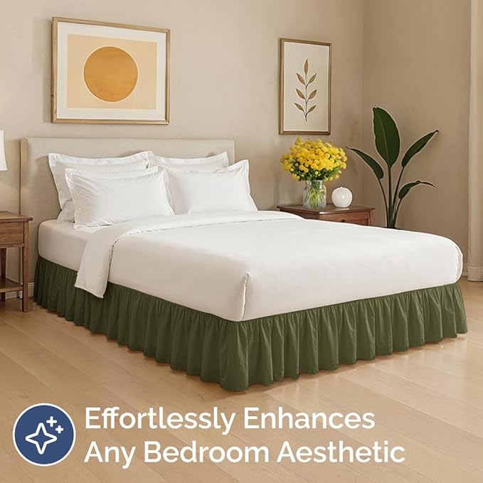 Bedskirt Queen Size Ruffle - 12 inch Drop Dust Ruffle Bed Skirt with Platform - Soft, Easy Fit, Premium Hotel Quality - Wrinkle, Fade & Shrink Resistant - for Women, Men, Kids and Teens - Sage Green