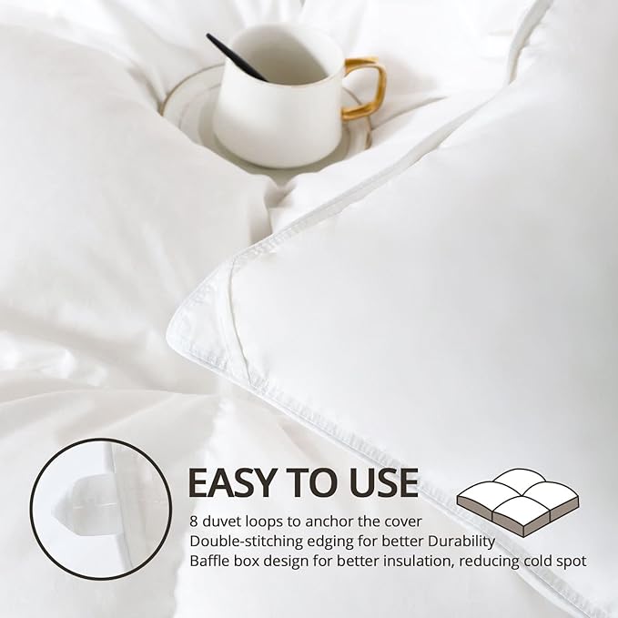 Globon Winter White Goose Down Comforter California King Size,800 Fill Power,400 Thread Count Ultra Soft Noiseless Shell with Corner Tabs, White
