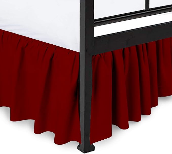 Ruffled Bed Skirt with Split Corners, Burgundy, Queen 16 Inch Drop Bedskirt, Hotel Quality Brushed Microfiber Wrinkle Free Dust Ruffle Bed Skirt Queen Size