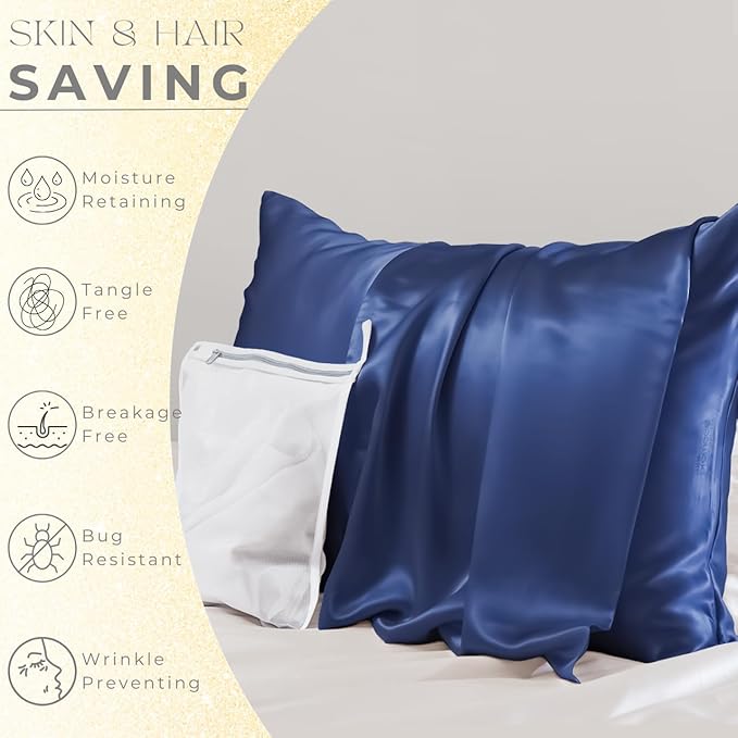 PROMEED Premium 6A+ Silk Pillowcase Toddler Size for Kids - 100% 23 Momme Mulberry Silk Travel Pillow Case Covers for Hair and Skin (Toddler/Travel 13"x18", Navy)