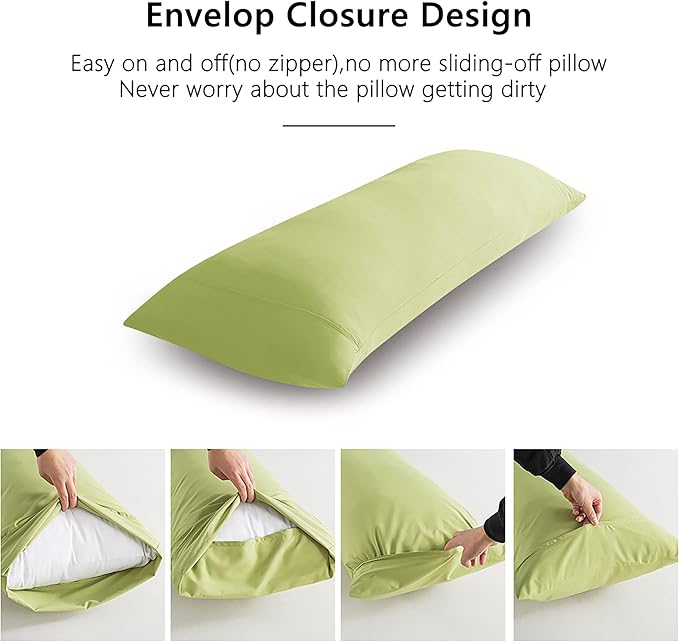 ELNIDO QUEEN Body Pillow with Pillowcase - Soft Long Bed Pillow for Adults - Breathable Full Body Pillow Insert for Sleeping, 20x54inches - Sage Green