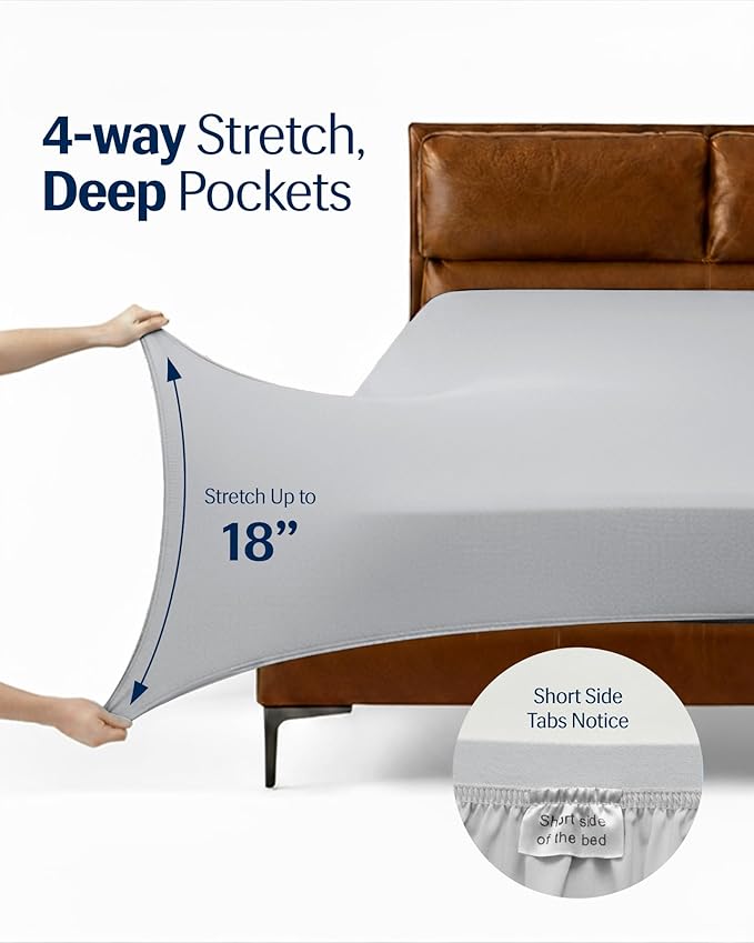 REST® Evercool®+ Cooling Sheet Set, Cali King Size, Light Gray, Breathable Bed Sheets for Hot Sleeper and Night Sweats, with Pillowcases, with Ionic+ Self-Cleaning Silver Yarn for Sensitive Skin, 4PCS