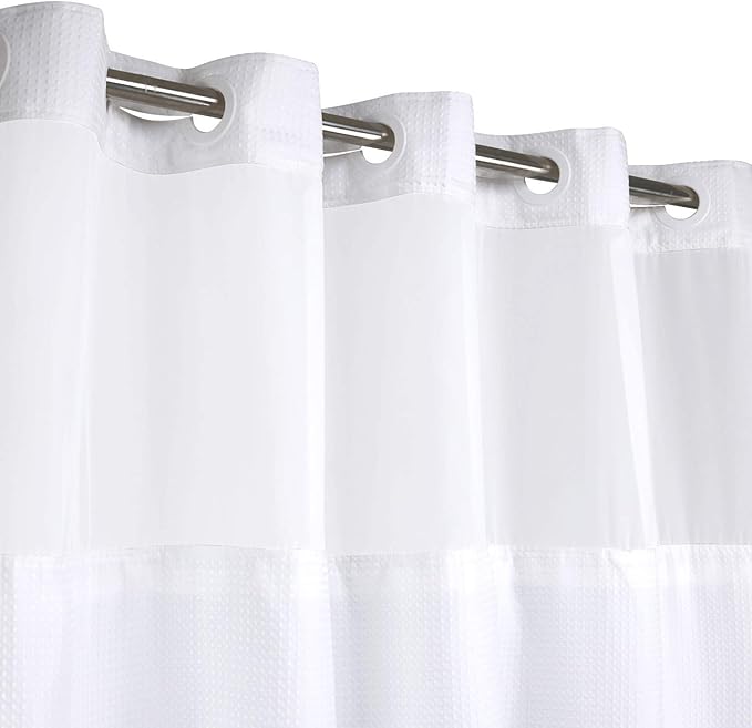 River Dream Stall Heavyweight No Hooks Required Dotted Waffle Weave Shower Curtain with Snap in Liner- 54W x 80H,Hotel Grade,Spa Like Bath Curtain,White