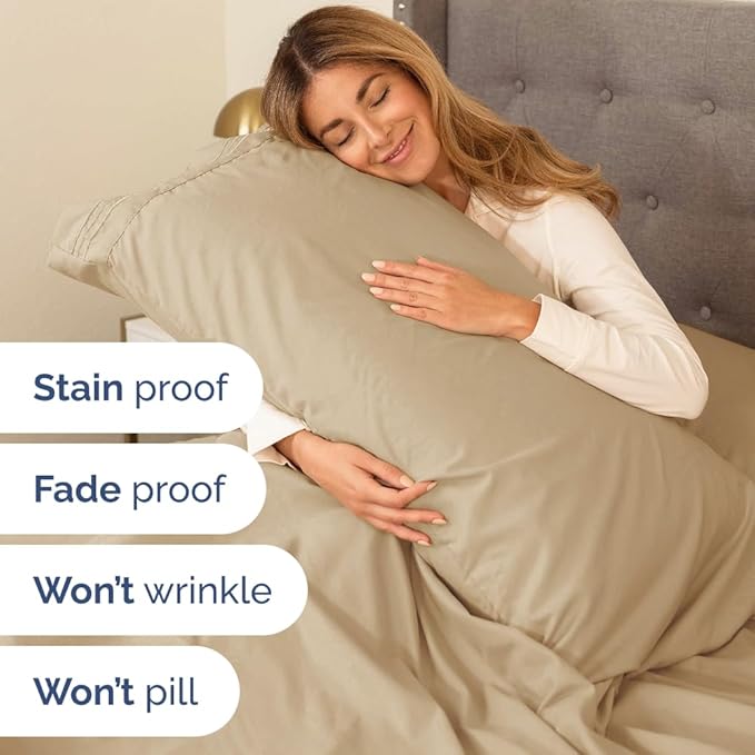 Split King Size 5 Piece Sheet Set - Comfy Breathable & Cooling Bed Sheets Set - Hotel Luxury Bedding for Women, Men, Kids, Teens, Boys & Girls - Deep Pockets, Soft and Wrinkle Free - Oeko-Tex - Beige