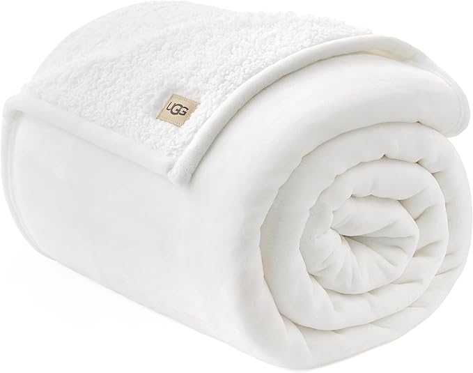 UGG Ariana Twin/Twin XL Blanket Fleece Fluffy Reversible Soft Fuzzy Bedding Cozy Big Plush Warm Oversized Bed Blanket Machine Washable Bedroom Decor for Dorm or Bed, 60-inch x 90-inch, White Snow
