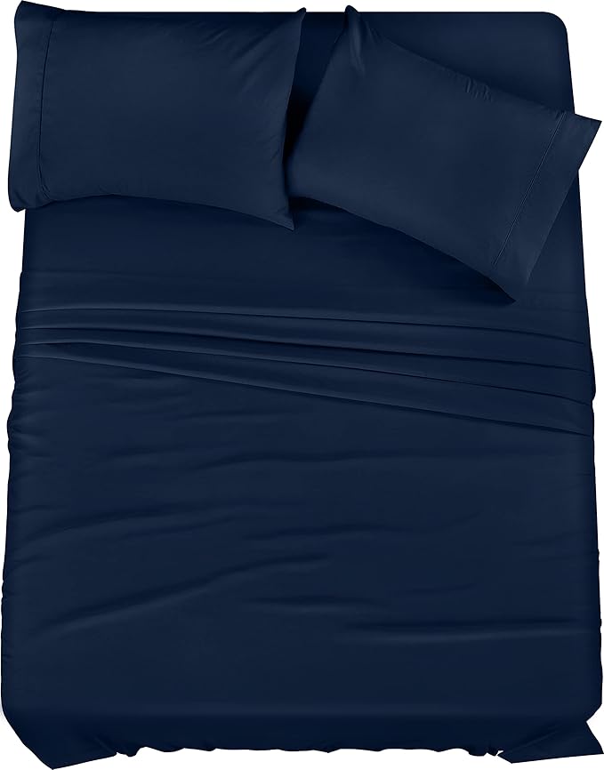 Utopia Bedding King Sheet Set – 4 Piece Bed Sheets for King Size Bed, Soft and Breathable Microfiber, Includes 1 Fitted Sheet, 1 Flat Sheet and 2 Pillowcases (Navy Blue)
