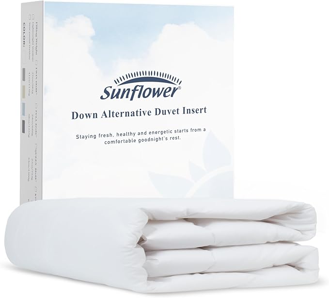 sunflower Twin Comforter White Lightweight Down Alternative Filling 100% Cotton Shell Bedding Twin XL Comforter Blanket for Dorm Hot Sleepers with Corner Tabs Soft Breathable Machine Washable