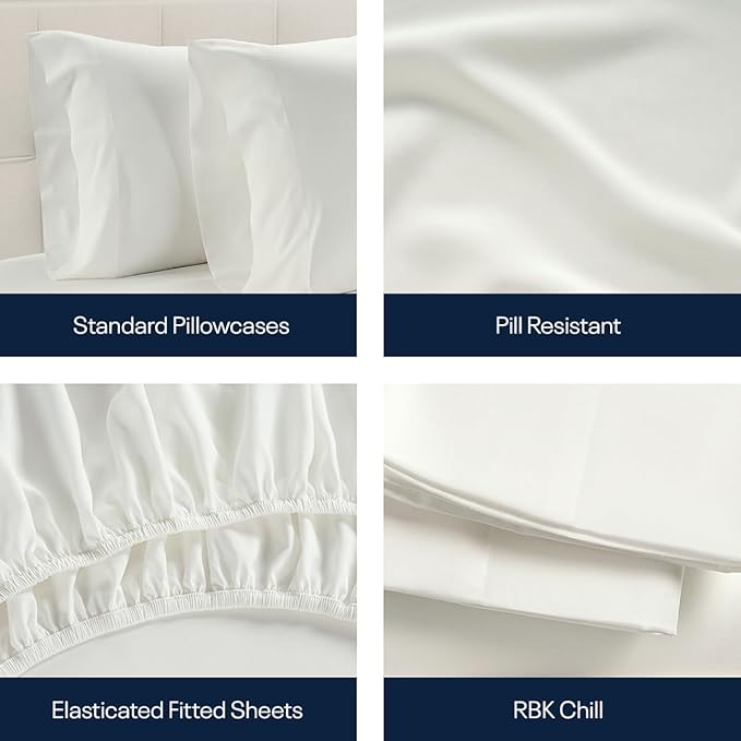 Reebok Twin Size Sheet Set from Tencel Eucalyptus - Soft, Cooling & Breathable for Hot Sleepers, Deep Pocket Up to 17 Inches, 4Pc Hotel Luxury Bedding Set, Bedsheet & Pillowcases (White, Twin)