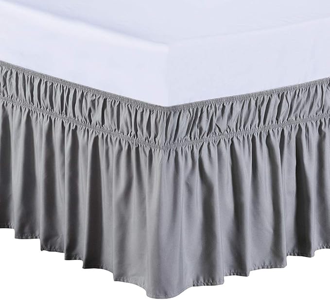 MEILA Wrap Around Bed Skirt Three Fabric Sides Elastic Dust Ruffled 18 Inch Tailored Drop,Easy to Install Fade Resistant-Grey, Queen/King