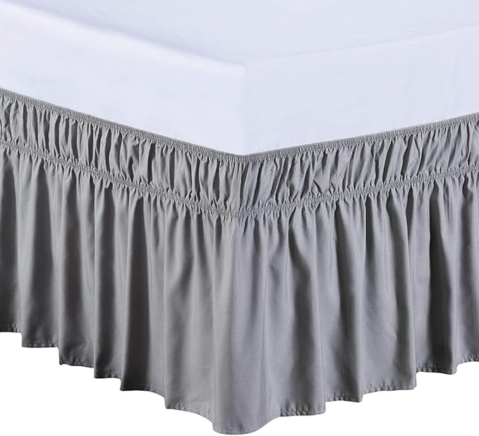 MEILA Wrap Around Bed Skirt Three Fabric Sides Elastic Dust Ruffled 24 Inch Tailored Drop,Easy to Install Fade Resistant-Grey, Twin/Full