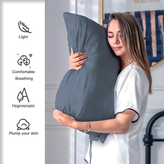 Mulberry Silk Pillow Cases for Hair and Skin Queen Size Silk Pillowcase with Zipper Soft Breathable Smooth Cooling Satin Silk Pillow Covers for Sleeping (Space Grey,20"X 30",1Pcs)